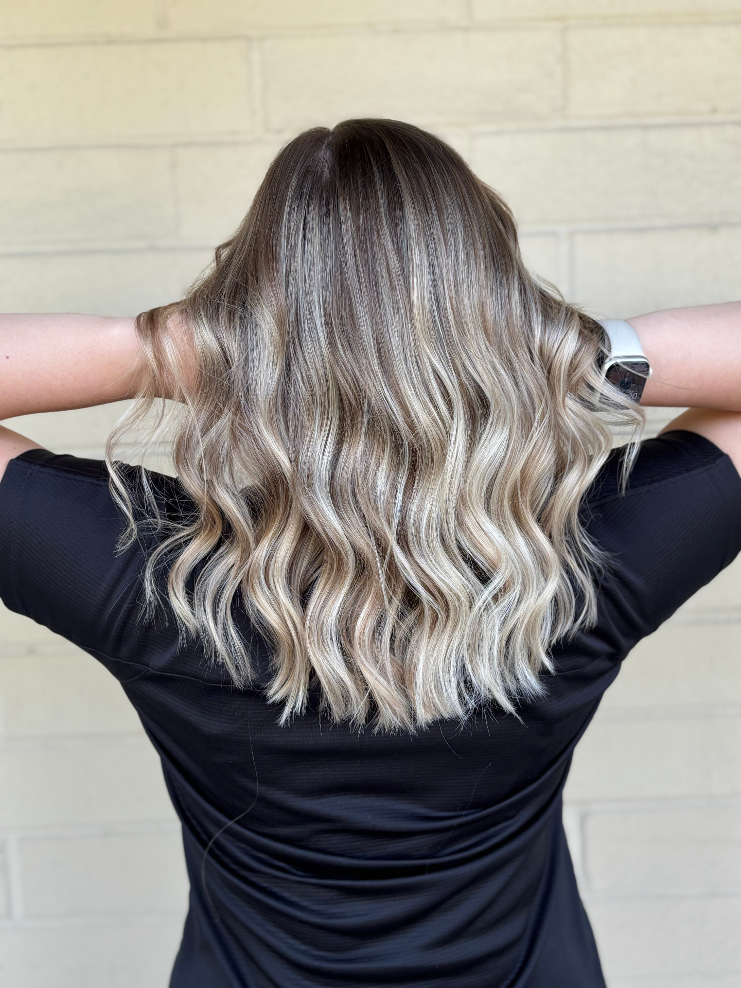 Dimensional blonde balayage with soft root melt by Katie Cheatham in Louisville, KY